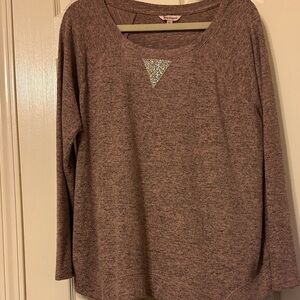 Juicy Couture Heathered Mauve Long Sleeve Top with Glitter Triangle